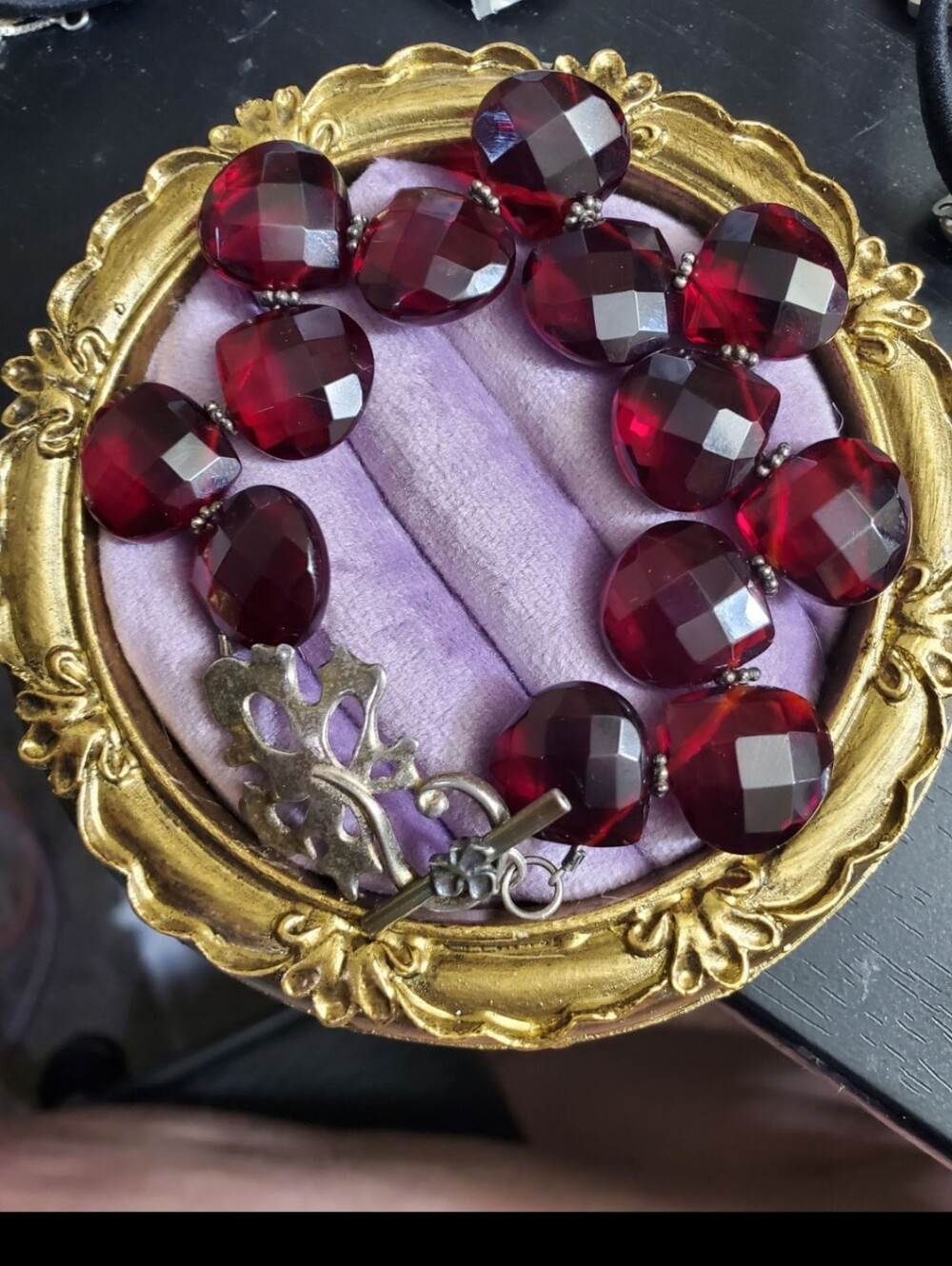 Sterling checkerboard cut red glass bracelet. I love the clasp on this! Stamped